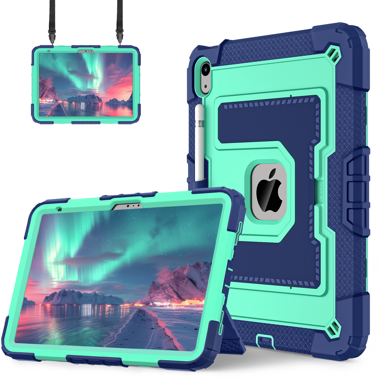 Funda para iPad 10th/A16 2025 de 11 pulgadas con funda para bolígrafo y correa para el hombro - Funda de silicona segura a prueba de golpes para tableta con función de soporte para niños: iPad (décima generación) de 10,9 pulgadas / other
