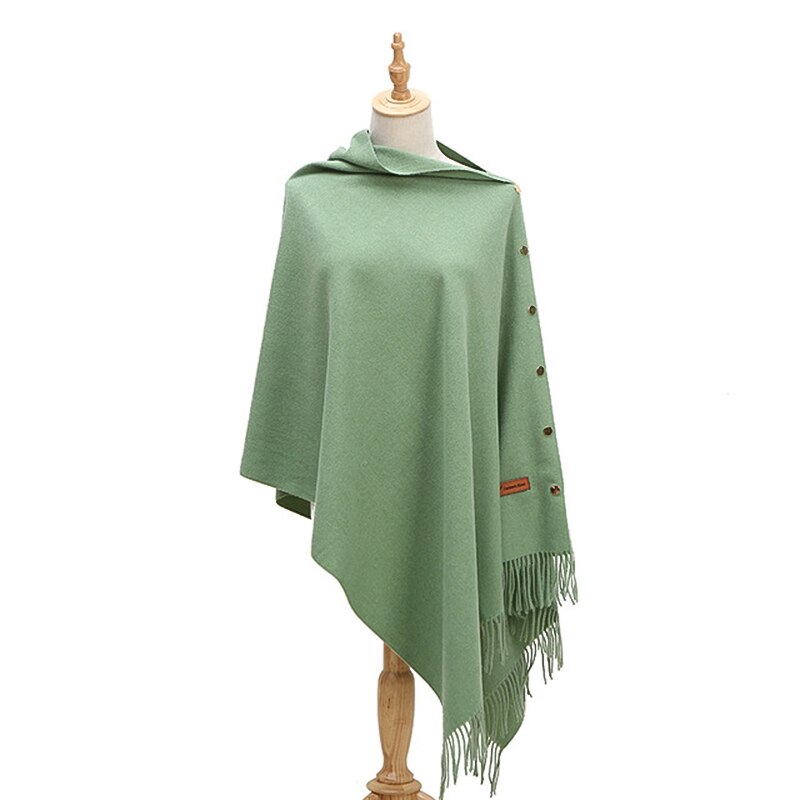 Luxe merk sjaal poncho dames kasjmier effen sjaal cape met knopen multifunctionele deken fular mujer: Groente