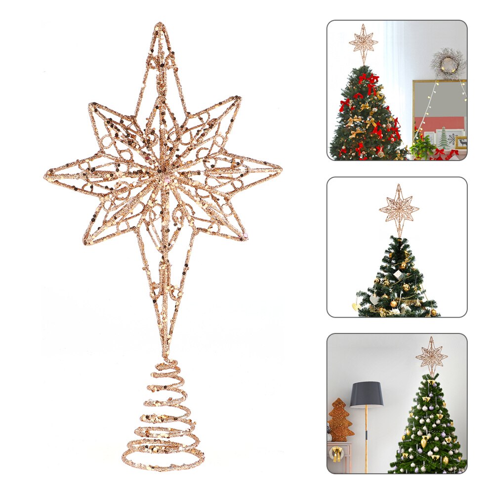 Anijsster boomtopper gouden ster kerstboomtopper ijzeren ster festival boomtopdecoratie voor thuisfeest (gouden , 16 x 30c: Roségoud