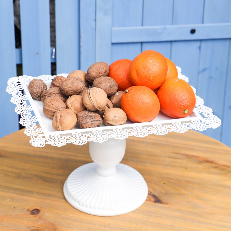 lace edge rectangle pedestal vintage white iron tray