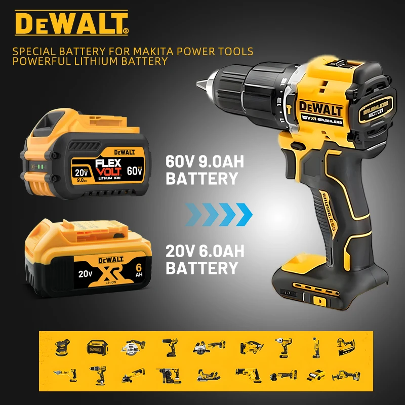 DCB200 Original DEWALT Battery 20V/60V 9000mAh，dewalt 20v battery，DCB205 DCB206 DCB209 Power Tool Battery，dewalt charger