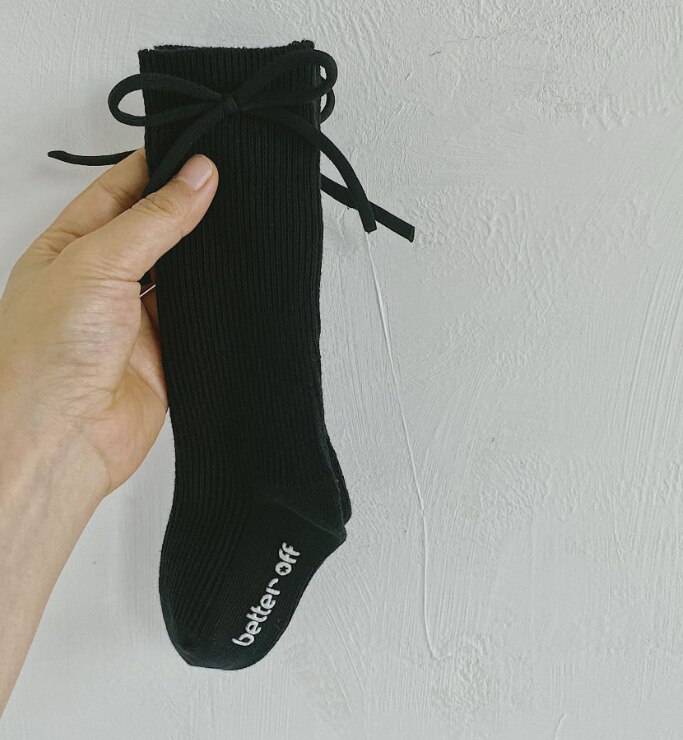 Chaussettes côtelées pour enfants bas de confort en coton Simple antidérapant pour fille avec nœud pour la décoration des robes de printemps d'automne