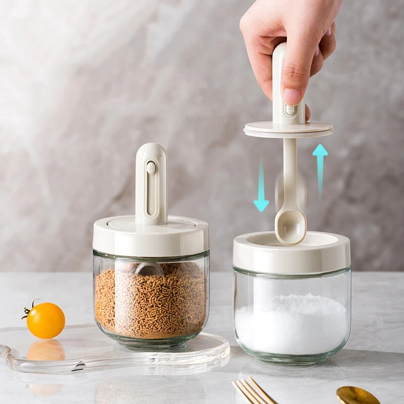 1pc Glas Gewürz Flasche Mit Teleskop Löffel Haushalt Küche Salz Lagerung Kasten Auslaufsicher und Feuchtigkeit-beweis