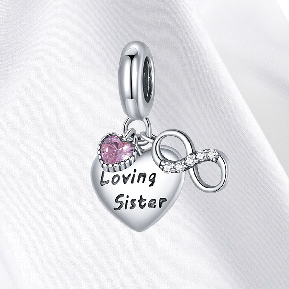 family silver charm 925 loving sister Dangle Charm family pendant Fit Original charm Nceklace for women jewelry