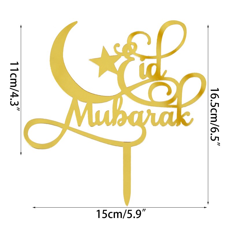 Eid Mubarak Acrylic Cake Topper Gold Castle Moon Cupcake Topper For Hajj Ramadan Mubarak Kareem Cake Decorations Baking Supplies: E05