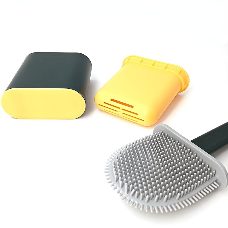 Cepillo de inodoro a prueba de fugas de agua con base de silicona, Wc, cabeza plana, cerdas suaves flexibles, juego de soporte de secado rápido
