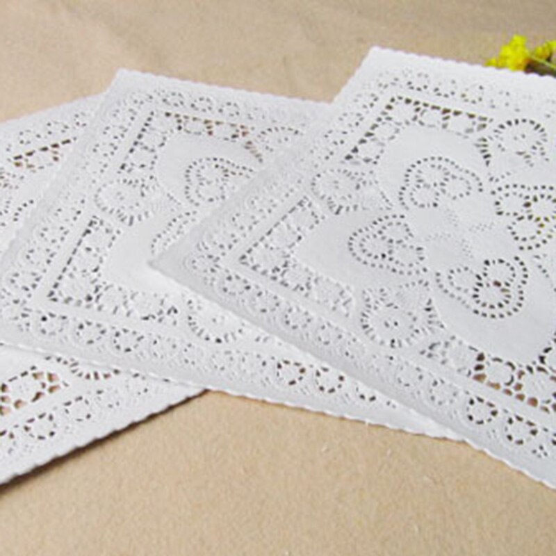 (250 Pcs/Lot) 8 inch Lace Square Paper Doilies Placemat Craft Doilies Wedding Christmas Tableware Decoration Barbecue Food Bakin