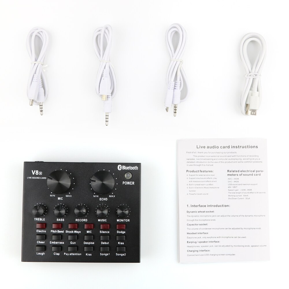 Profession studie mikrofon til pc computer optagelse hjem karaoke kit kondensatormikrofon med phantom power voice changer: Lyd kort