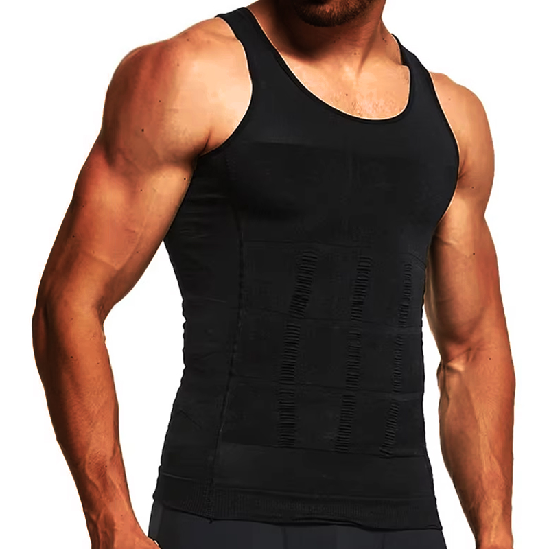 Débardeur de corps de Compression pour hommes, gilet amincissant Abs Abdomen mince entraînement de gymnastique contrôle du ventre débardeur de Compression Shapewear: L / Black
