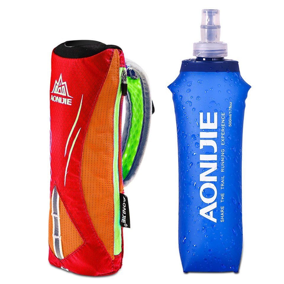 Aonijie waterdichte handzame sportketel voor buiten, marathonlooptelefoontas voor 5.5 inch telefoon, /500ml zachte waterflesjes: Sinaasappel met fles