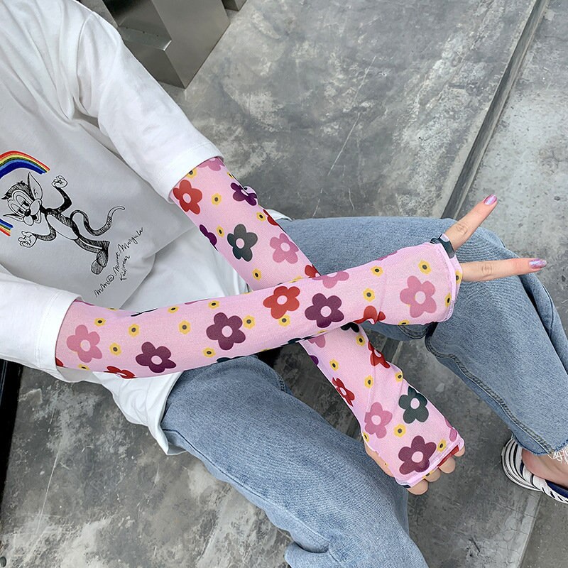 1Pair Women's Ice Oversleeves Cute All-match Printed Oversleeves Summer Viscose Fiber Gloves: 18