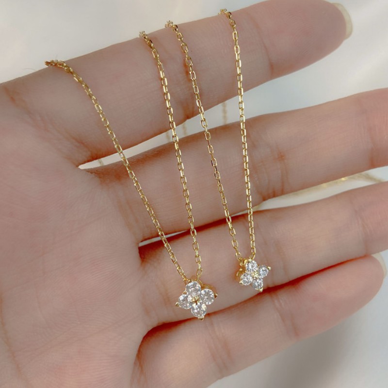 Anziw Glücksklee-Halskette, vierblättrig, zertifiziert, D0,40 CT, Moissanit-Anhänger, massives 925er-Sterlingsilber, Damen-Charme, Schmuck,