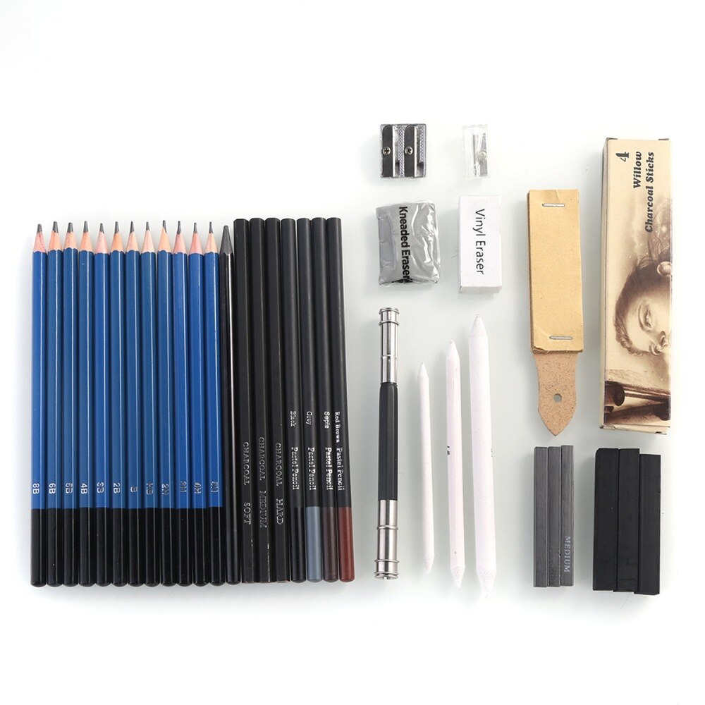 40pcs/set Graphite Sketch Pencils Set Complete Drawing Kit Includes Charcoals Pastels Zippered Carry Case for students children