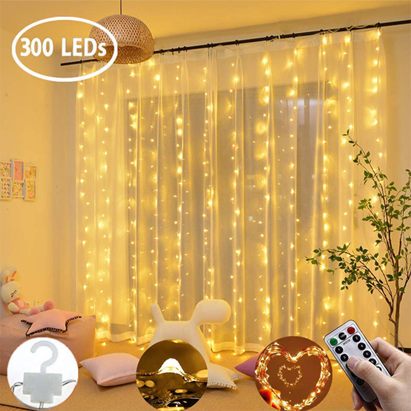 Wedding Party Backdrop Curtain 3*2/3*3m 300 LED Fairy String Light Drapes Birthday Christmas Mariage Outdoor Home Decoration: Warm white / 2m(200bulb)