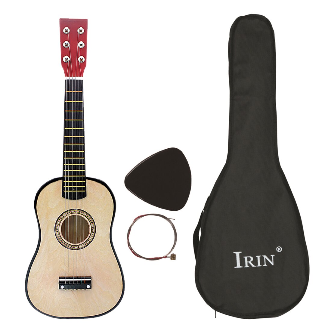Irin 25 " 6- strenget akustisk guitar med guitar tilbehør sæt til begyndere træning børn basswood lille guitar ukelele: Mørk khaki