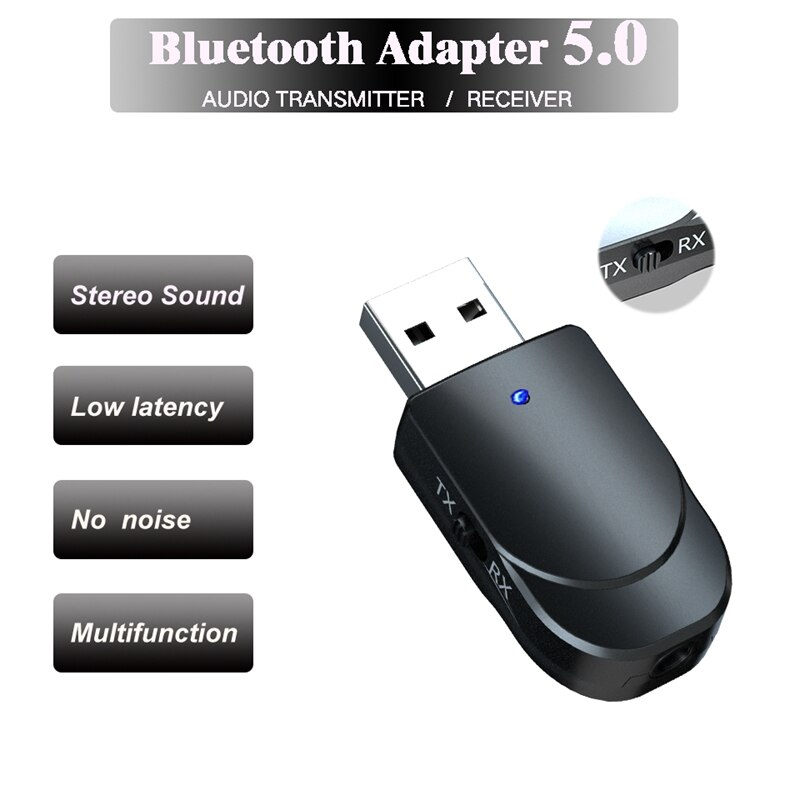 USB Bluetooth 5.0 Receiver Adapter 3.5Mm AUX Stereo for TV PC Headphone Speaker