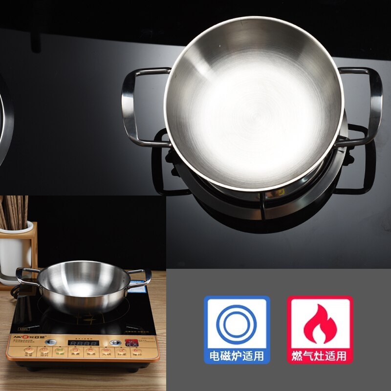 Koreansk oljesparende stekepanne husholdnings mini frityrkoker doble ører liten tørr gryte gryte restaurant suop gryterett panne glass lokk lokk