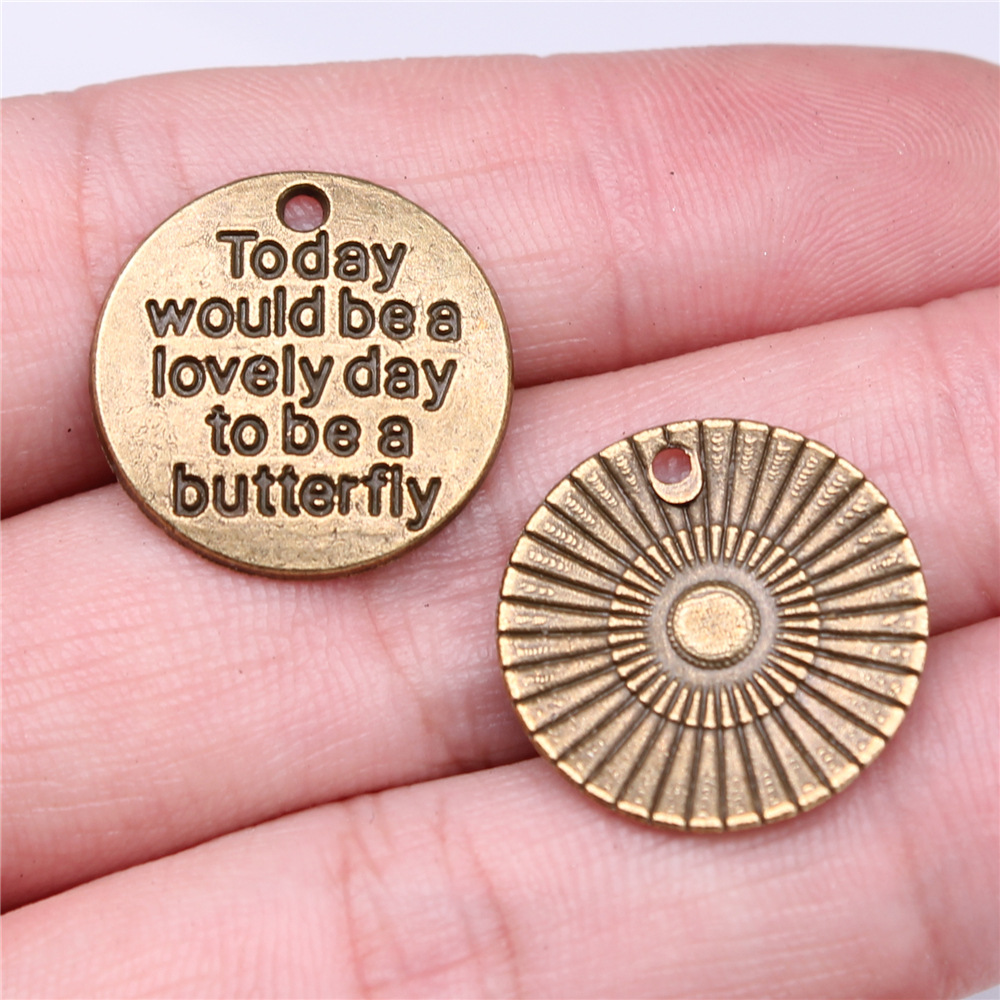 10pcs Round Inspire Nameplate Live Laugh Love Live Your Dream Never Give Up Karma Charms For Jewelry Making Diy Crafts Making: Light Yellow Gold Color