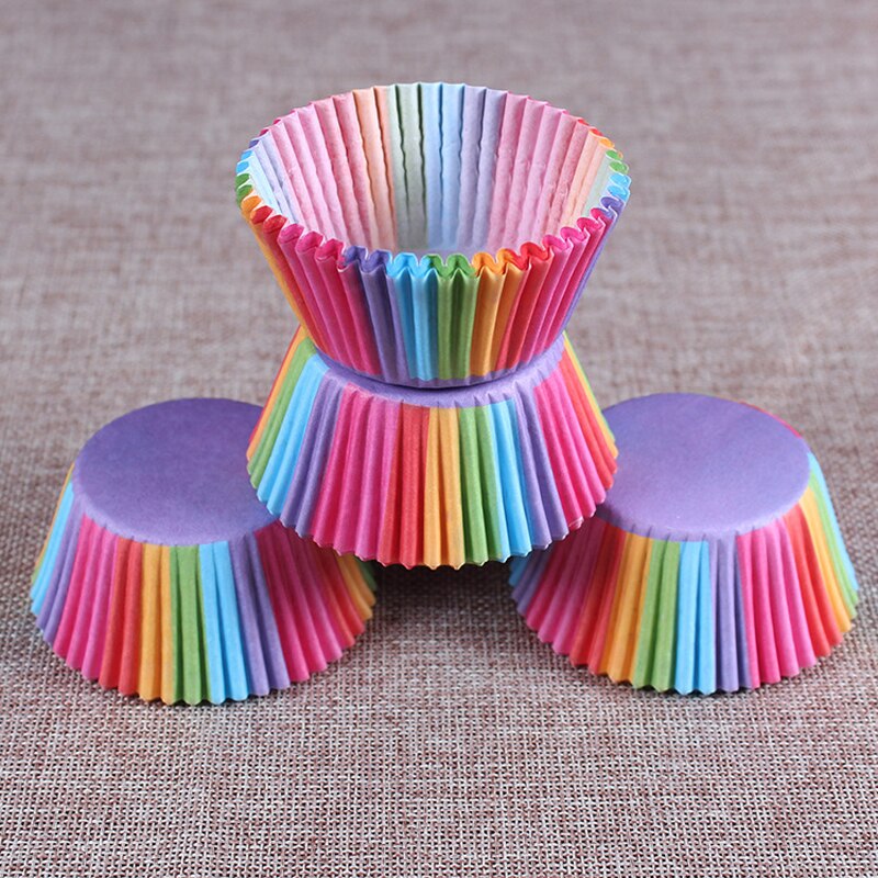 1000 stks Regenboog Kleur Cupcakevoering Bakken Cupcake Papieren Vormpjes Taartdoos Cup Lade Cakevorm Decorating Gereedschap