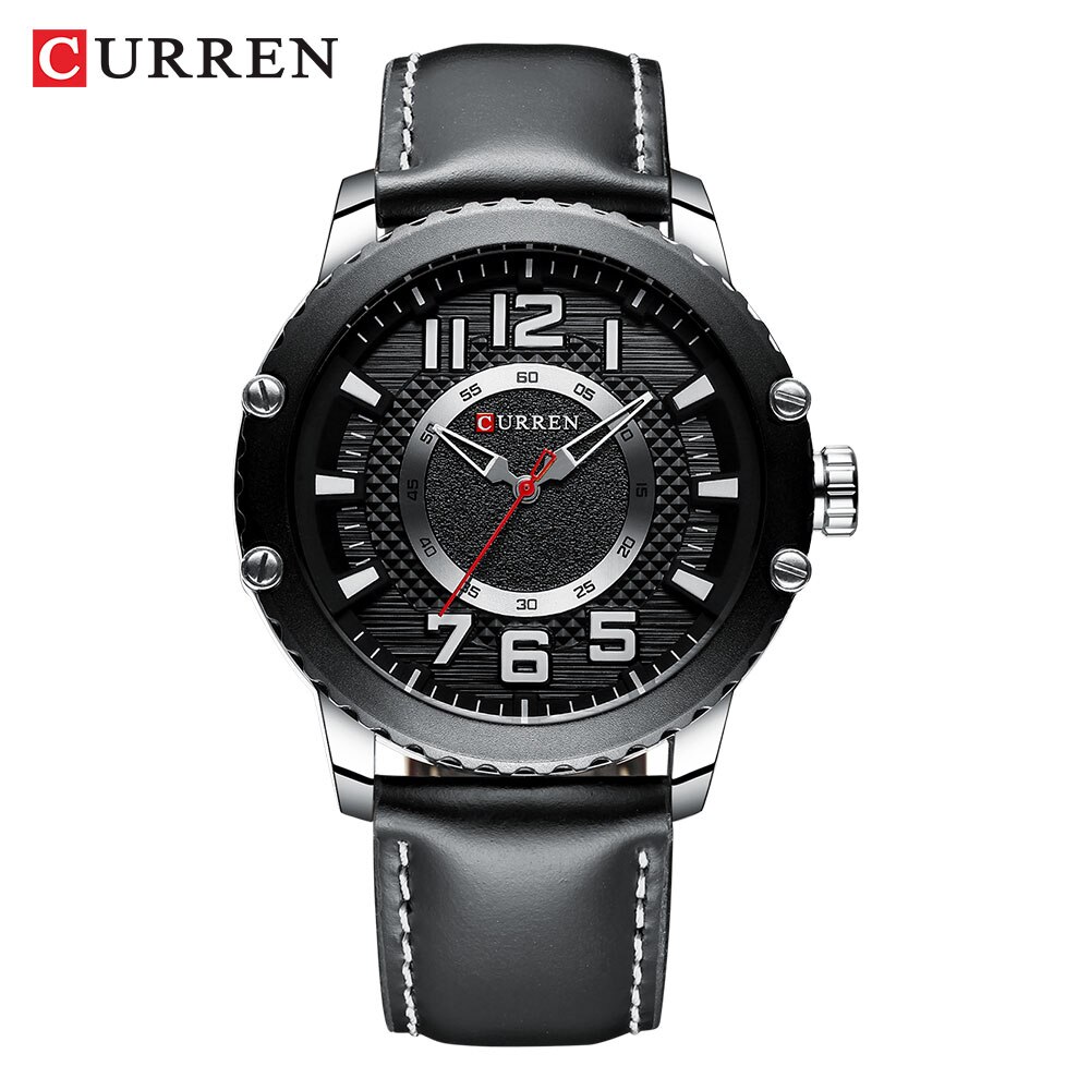 Relogio masculino ure herre curren ur herre ure læder vandtæt armbåndsur herre sport quartz ur 8341: Sort