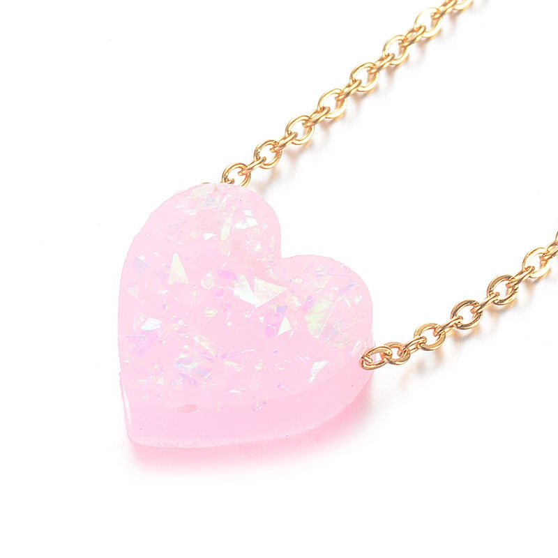 6 Colors 12mm Heart Shape Opal Stone Pendant Necklace 316L Stainless Steel Gold Chain Collar Jewelry Girlfriend