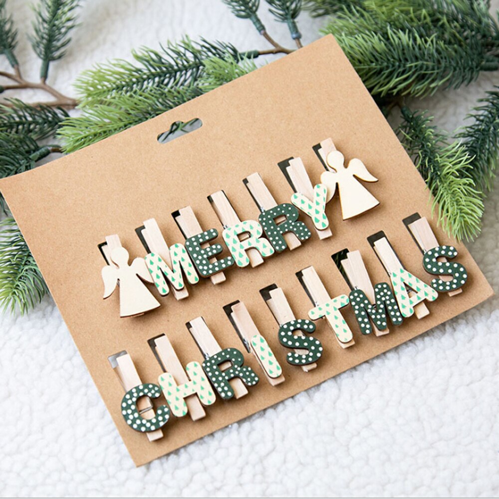 16pcs/set Merry Christmas Clips Mini Spring Wood Clips Clothes Photo Paper Peg Pin Clothespin Craft Clips Party Home Decoration