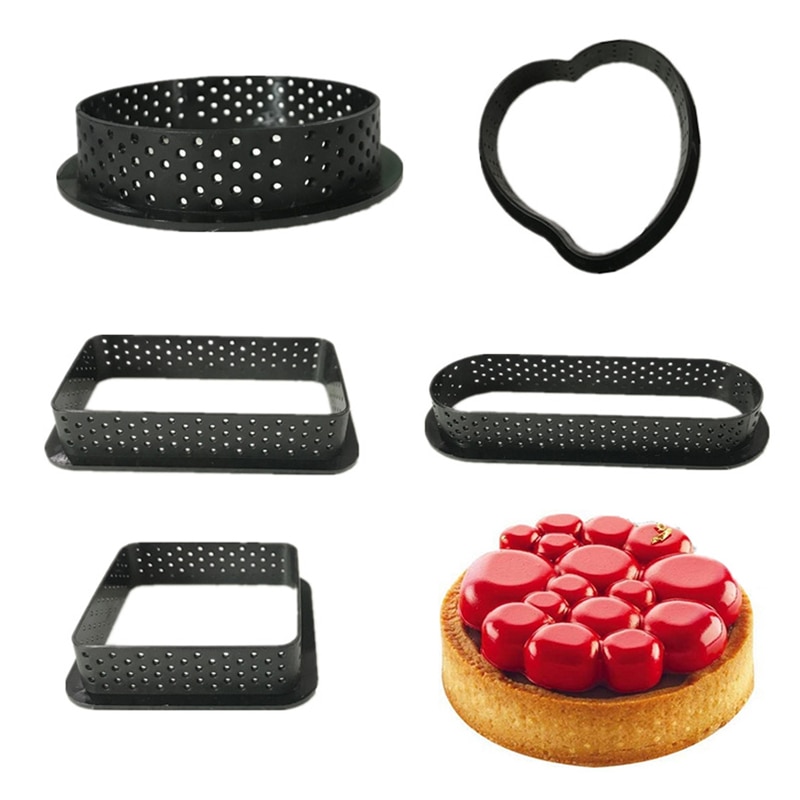 DIY French Dessert Bakeware Cutter Round Shape Decorating Tool Cake Mold Tart Ring Silicone Perforated Mousse Circle Kitchen: 5pc