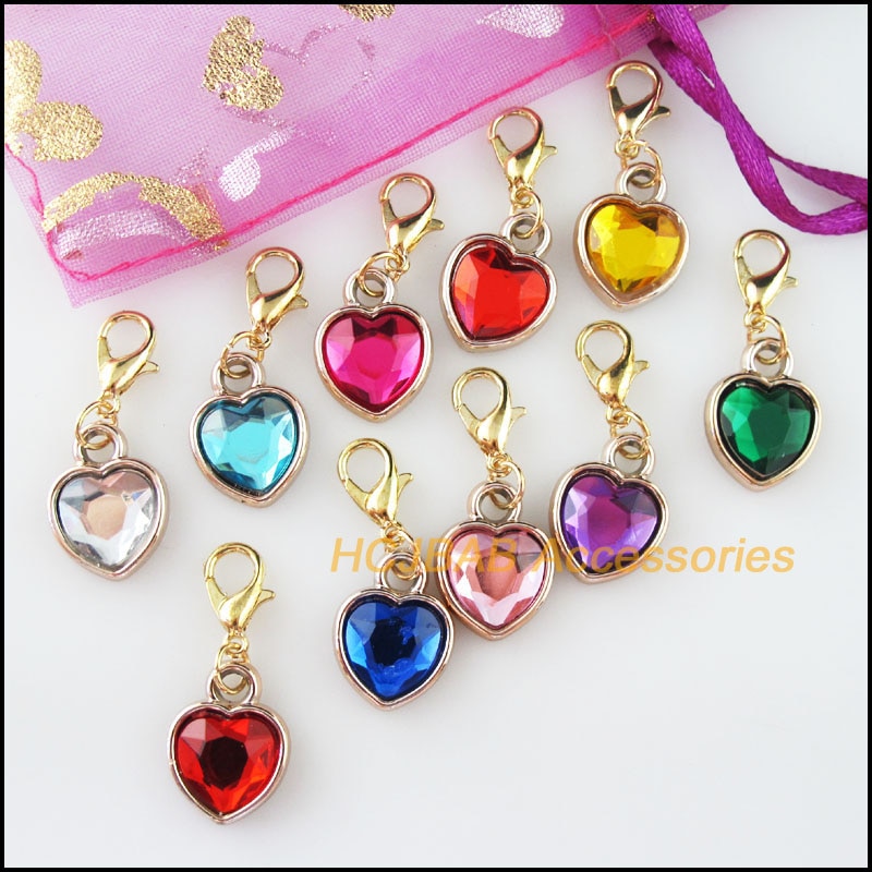20pz KC Placcato Oro Misto di Cuore in Acrilico con aragosta artiglio Catenacci Pendenti E Ciondoli 12.5x16.5mm