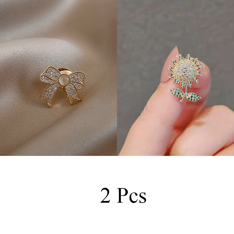 Conjunto de broches de para mujer, broches con lazo de flores, Pin de solapa antideslumbrante de Metal, alfileres fijos para ropa, suéter, abrigo, accesorios de ropa: Zinc negro plateado