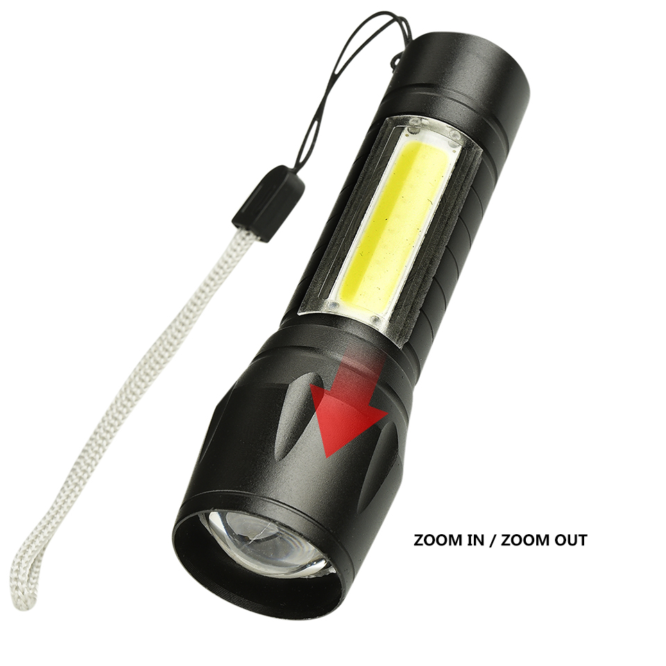 Xp-g  q5 indbygget batteri led mini lommelygte aluminium 4 modes fakkel cob zoom vandtæt udendørs sportskamera lys pærer sort