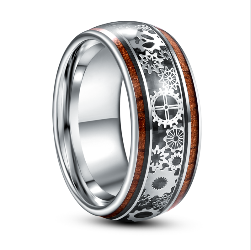 10mm intarsiato grano di legno modello ingranaggio carburo di tungsteno anello moda uomo gioielli da sposa migliore regalo qualità AAA: 11