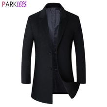 Classic Long Wool Trench Coat Men Winter Brand Slim Fit Men&#39;s Cashmere Coat Single Breasted Black Overcoat Windbreaker