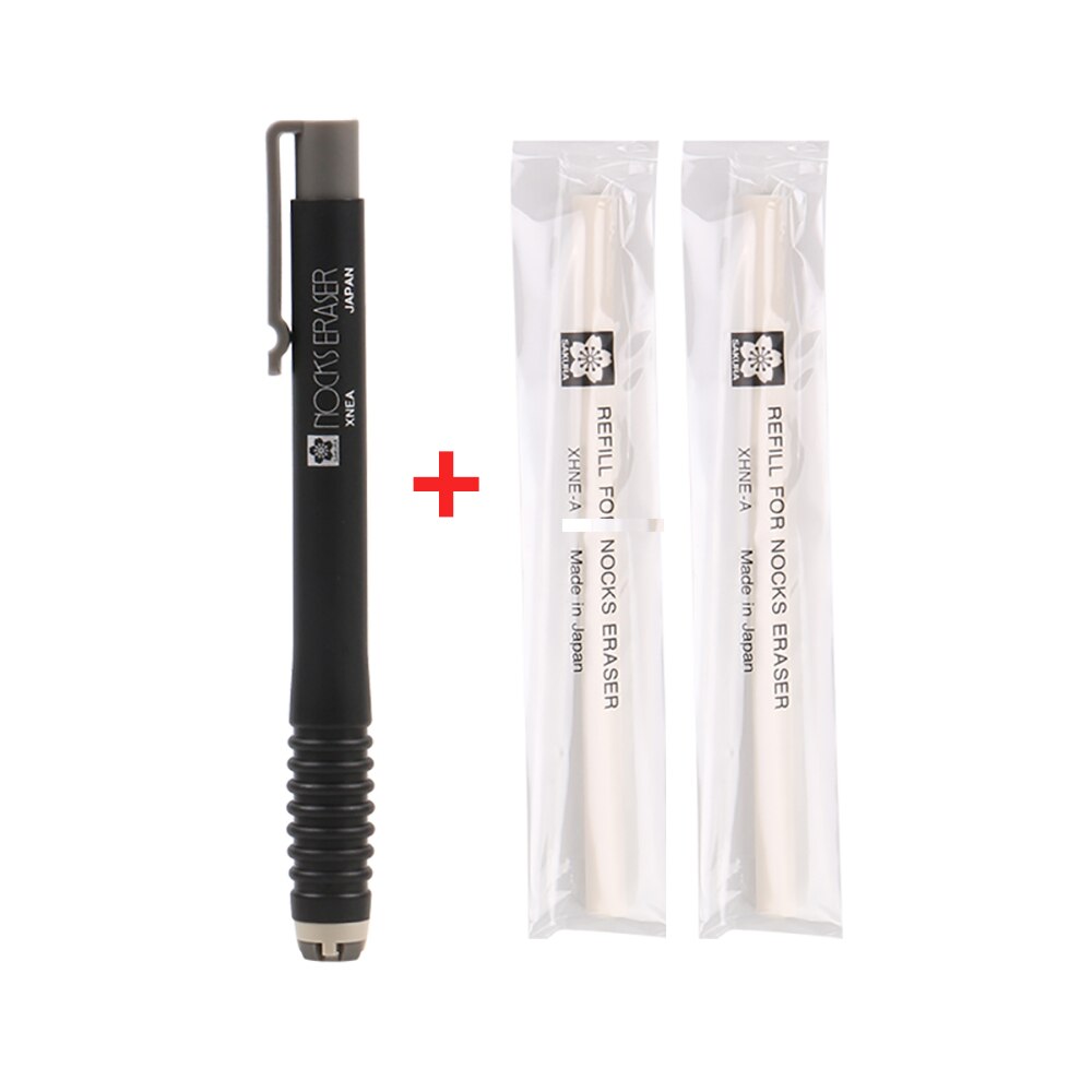 Japan Sakura Nocks Eraser Press-type Pen Eraser XNEA Sketch Art Painting Special High-gloss Eraser School Supplies Stationery: black and 2 refills