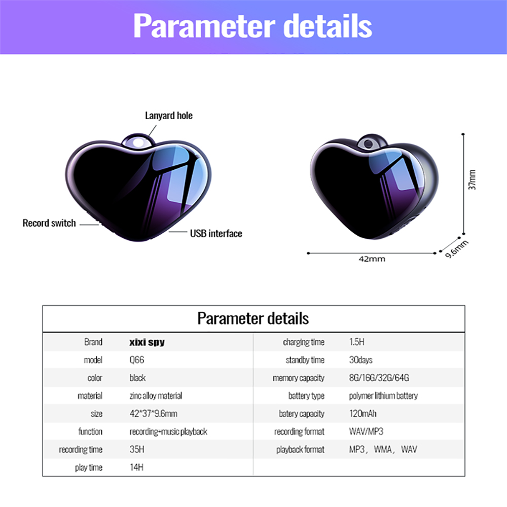 Mini Voice-Activated Recorder Digitale Opname Luisteren Apparaat afluisterapparatuur verborgen spion Geluid Professionele Dictafoon Audio Micro Kleine Ketting Speler