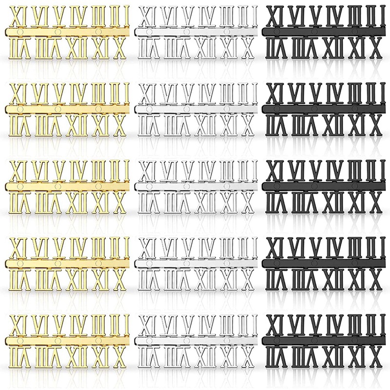 15 Pieces Clock Numerals Kit DIY Digital Clock Numbers Clock Hands Replacement Parts Clock Accessories (Roman Numerals)