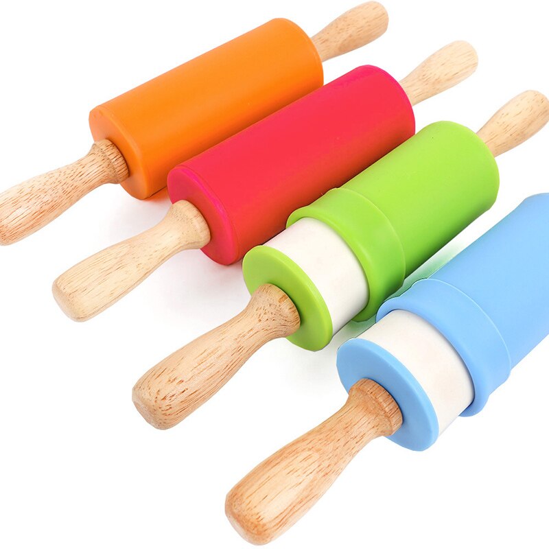 3 Size Silicone Rolling Pin Kitchen Gadgets Fondant Pastry Tools Rotatable Non-Stick Wooden Dough Roller Baking Accessories