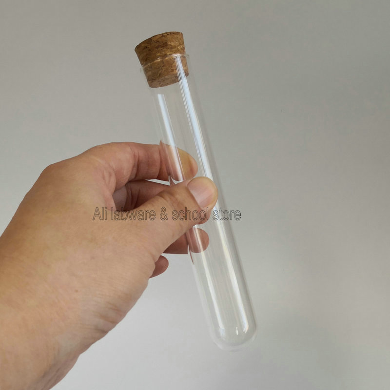 Lab 25 x 150mm glasrundbottnade glasrör förtjockar 1.5mm små flaskor med kork