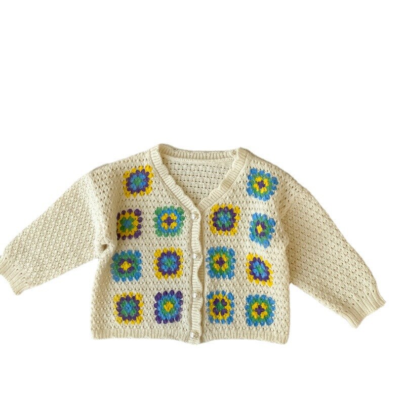 Lente Meisjes Mode Bloemen Hollow Vesten Ontwerpen Gebreide Lange Mouwen Truien: 12m