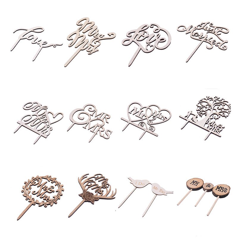 Mr &amp; Mrs Houten Bruiloft Cake Topper Voor Wedding Party Decoratie Engagement Ceremonie Liefde Letters Craft Cake Decor Supplies