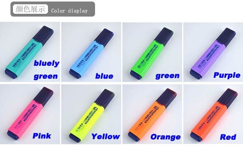 8 farge highlighter tusj 8 penner/boks, meiselspiss  of 5mm,  fargerik blekk, ygb 00014