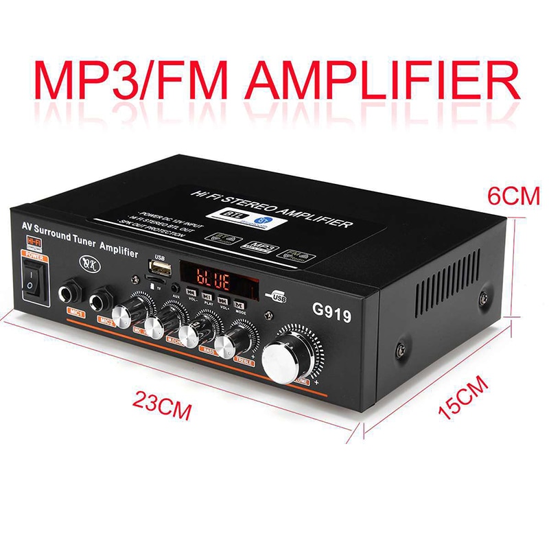 NEUE G919 Mini Amplificador Audio- Bluetooth Stereo Energie Verstärker FM SD Hifi 2CH Ampere Musik Spieler Energie Verstärker Auto 12V 220V