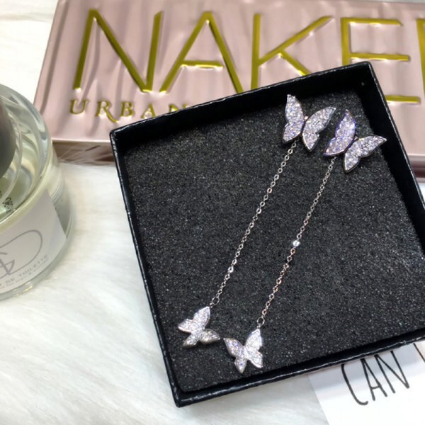 Boucles d'oreilles papillon en cristal violet pour femmes, Imitation perle, chaîne avec pampilles en strass, bijoux , nouvelle coréenne: ER20Y0509