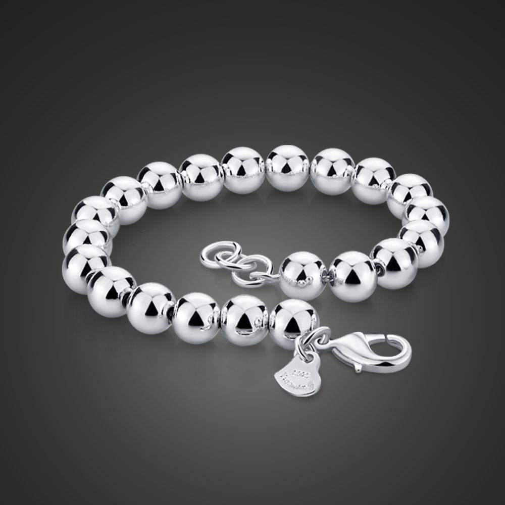 simple 925 sterling silver bracelet Solid 100% silver bead jewelry Woman / man silver bracelet 6mm/8mm/10mm