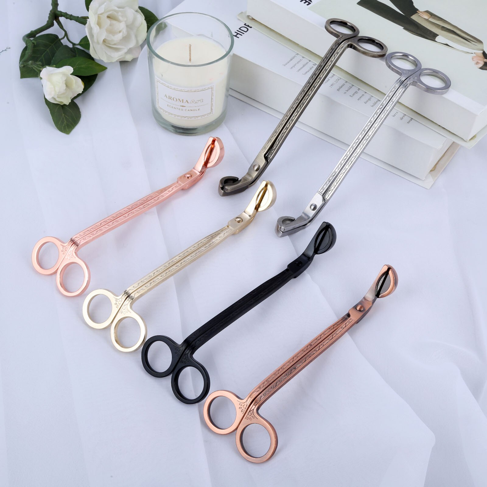 1Pc Stainless Steel Candle Wick Trimmer Oil Lamp Trim Scissor Cutter Snuffer Tool Hook Clipper Candle Accessories 180*57mm