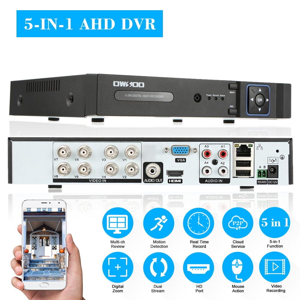 XVR 8CH Channel 1080P Hybrid NVR AHD TVI CVI DVR 5-in-1 PTZ Network DVR CCTV Security P2P Support for Android/IOS APP Control