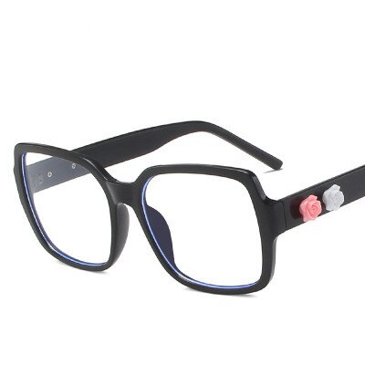 Blomsterbrille ramme kvinder retro firkantet personlighed damer fladt spejl anti-blå lys briller gennemsigtige beskyttelsesbriller: C1
