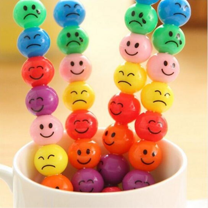 7 Colors Crayons For Kids Wax Crayon Sugar-Coated Haws Cartoon Smile Graffiti Pen Stationery