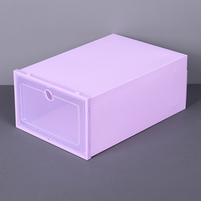1PC Flip Shoes Box Thickened Transparent Drawer Case Plastic Shoe Boxes Stackable Box Shoe Organizer Shoebox Storage Shoe Rack: Purple