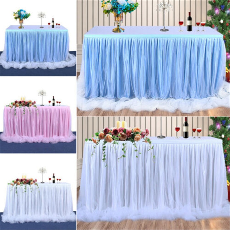 Jupe de Table à Plis Façon Tutu de Danse en Tulle 183x77 cm, Décoration de Table Maison pour Occasion de Fête Prénatale, Anniversaire