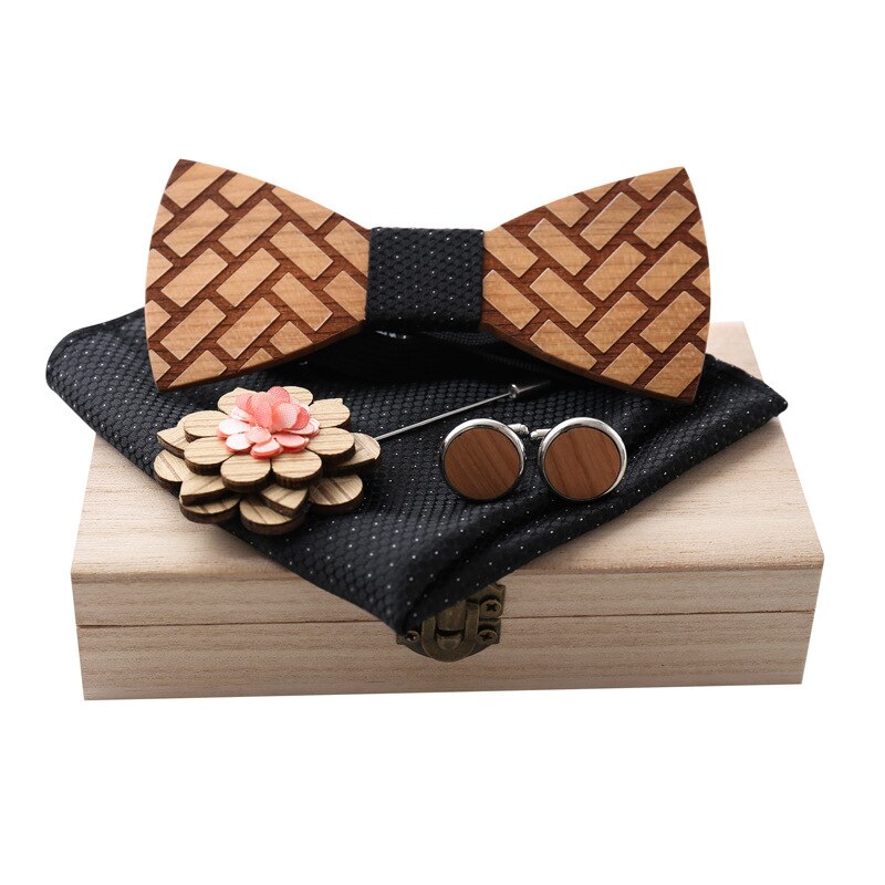 Houten vlinderdas voor heren, unisex, uitgehold, gesneden, retro stropdassen, verstelbare band, vintage vlinderdas: M3307-a8